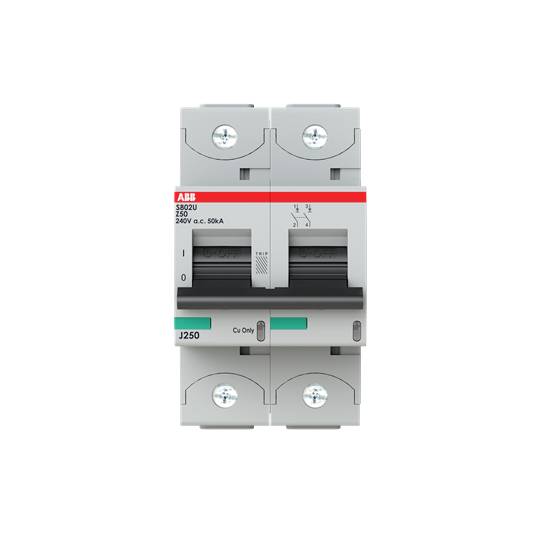 Produktfoto von einem ABB Leistungsschalter, Typ S200, 2-polig, mit einem Nennstrom von 50 A und einer Spannung von 240 V.