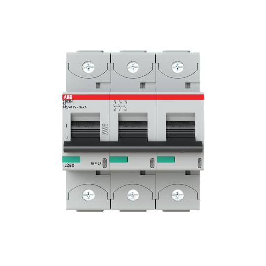 Ein dreipoliger Lasttrennschalter der Marke ABB mit der Modellbezeichnung 3403N. Bewertet für 250/415V, 250A.