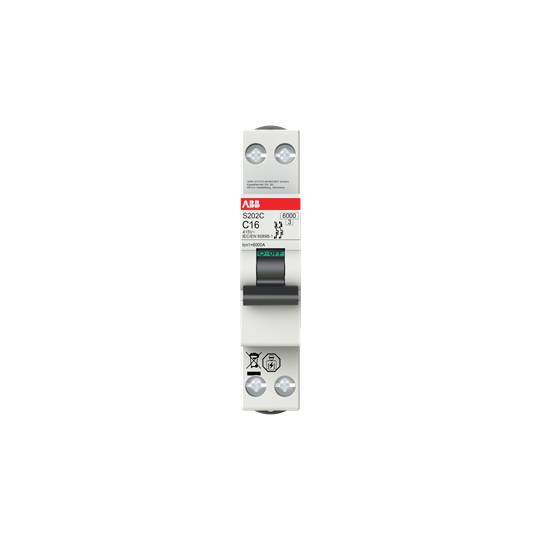 Leitungsschutzschalter, weiße Gehäusefarbe, mit rotem und schwarzem Markierungsaufkleber, geeignet zum Schutz von elektrischen Leitungen.
