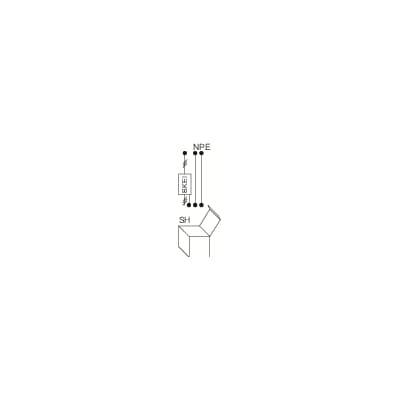Schaltsymbol für eine elektrische Steckverbindung mit den Bezeichnungen 'NPE' und 'SH'. Linie zeigt Verbindungspunkte.