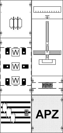 Diagramm zeigt technische Zeichnungen mit verschiedenen Symbolen und Formen, darunter Schalter, Leitungen und ein 'APZ'-Schild.