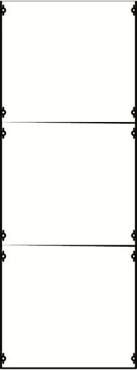 Drei leere weiße Panels in einem rechteckigen Layout, senkrecht angeordnet. Jedes Panel durch eine dünne schwarze Linie getrennt.