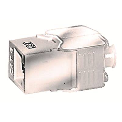 Netzwerkstecker, CAT6, keystone Modul, Abschirmung zur Verbesserung der Signalqualität, rechteckige Bauform, weiße Farbe.