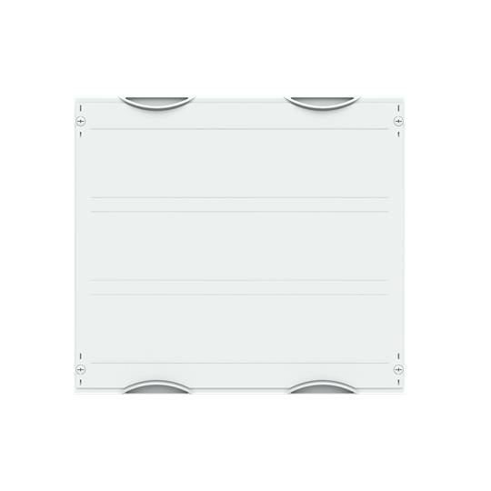 Ein rechteckiges, weißes Bauteil mit vier Befestigungsklammern an den Ecken, vermutlich Teil einer elektrischen Schalttafel.