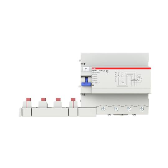 'ABB FI-Schalter F204' zeigt Schalterfront mit Schaltplan und roten Hebeln. Verwendung zur elektrischen Sicherheit in Gebäudeinstallationen.