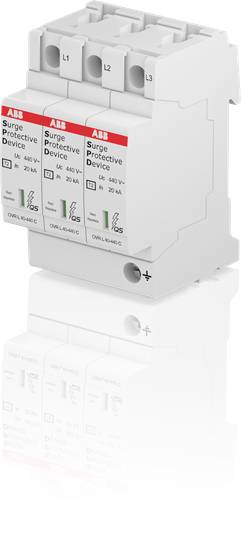 Ein Überspannungsschutzgerät mit drei Anschlüssen zur Absicherung elektrischer Anlagen, geeignet für eine Spannung von bis zu 460 V.