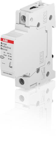 Ein graues Überspannungsschutzgerät mit dem roten Logo einer bekannten Marke. Es ist für eine Spannung von 400 V ausgelegt.