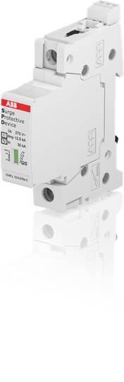 Überspannungsschutzgerät in Grau-Weiß mit roten Markenlogo von ABB. Geeignet für 275 V, zeigt technische Spezifikationen an.