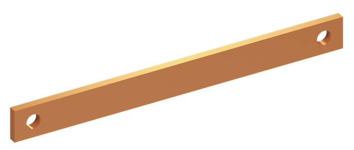 Braune, rechteckige Metallstange mit einem Loch an jedem Ende.