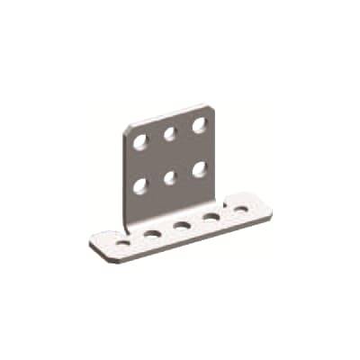 Metallwinkel mit sechs Löchern aufrechtstehend. Dient zur Befestigung oder Verbindung in Konstruktionen.