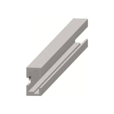 Graue, rechteckige Metallhalterung mit L-förmigem Querschnitt und Klemmschiene.