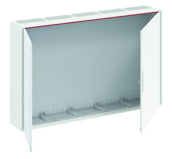 Metallverteilerkasten mit geöffneter Doppeltür, zeigen Innenraum für Installationszubehör, geeignet für Wandmontage.