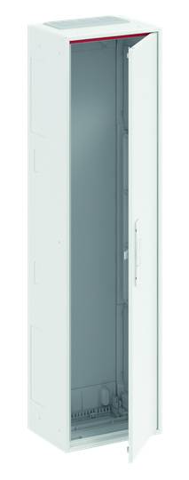 Weißes, leeres Metallgehäuse mit geöffneter Tür, geeignet für die Installation von elektronischen Geräten oder Verkabelung.