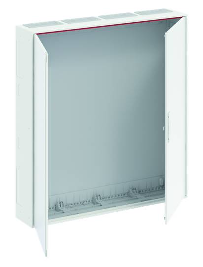 Ein leerer, weißer Metallschrank mit offener Doppeltür, geeignet für die Montage von elektronischen Geräten oder Verteilerkästen.