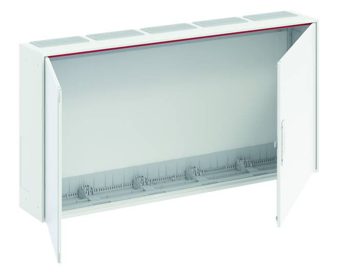 Weißer, leerer Verteilerkasten mit offenem Deckel, geeignet für die Installation von elektrischen Komponenten.