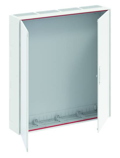 Ein weißer, offener Schrank mit zwei Türen, geeignet zur Wandmontage. Der Innenraum ist leer und enthält keine Ablagen oder Geräte.