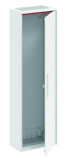 Weißer, schmaler Metallschrank mit geöffneter Tür. Innenraum ist leer.