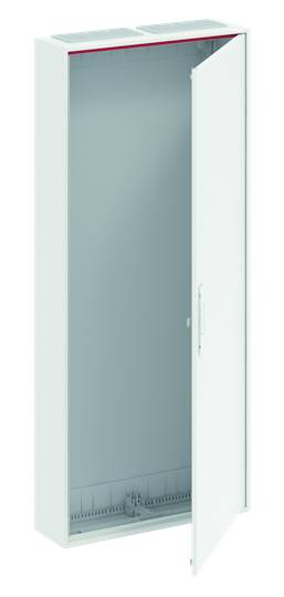 Hochformatiger, offener Schrankkasten mit weißer Tür, leicht geöffnet. Geeignet zur Aufbewahrung oder Installation von Elektrokomponenten.