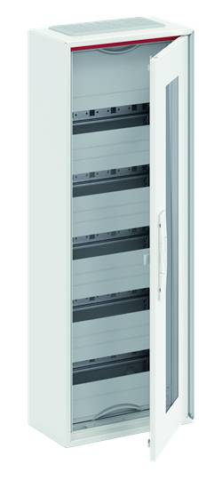 Ein weißer, vertikaler Elektroschrank mit geöffneter Glastür und mehreren Metallregalen. Geeignet zur sicheren Aufbewahrung von Elektronik.