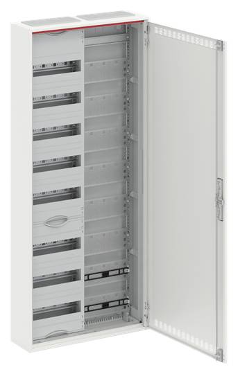 Ein geöffneter Verteilerkasten mit mehreren leeren Fächern, bereit zur Installation von elektrischen Komponenten.