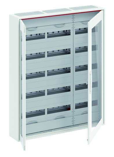 Ein offener Schaltschrank mit mehreren horizontalen Fächern, geeignet für die Installation elektrischer Komponenten.