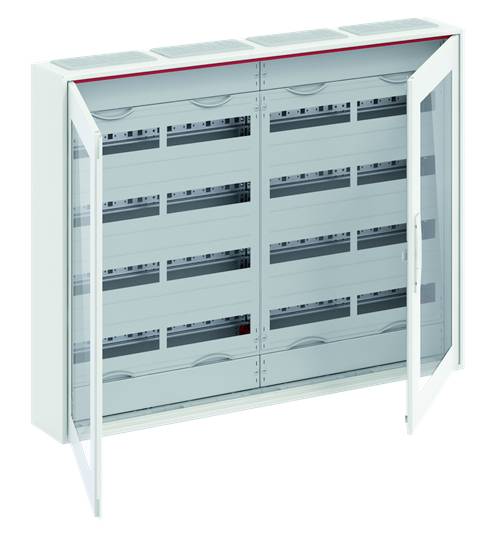 Metallschrank mit offenen Türflügeln, zeigt mehrere leere Regalreihen für die Lagerung oder Organisation von Materialien.