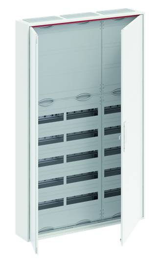 Weißer Schaltschrank mit geöffneter Tür zeigt mehrere leere Einschubfächer. Entworfen für die Aufnahme elektrischer Komponenten.