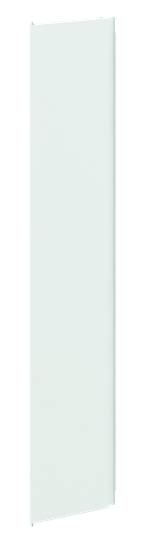 Ein rechteckiges, vertikales, weißes Panel, möglicherweise Teil einer Tür- oder Wandstruktur, vor einem neutralen Hintergrund.