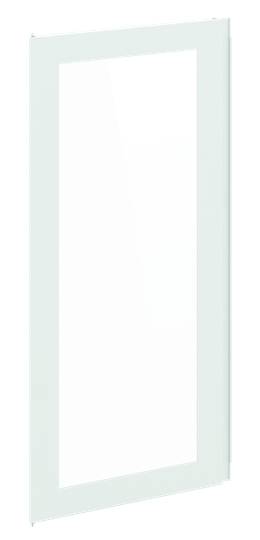 Transparente Glasplatte in einem weißen Rahmen, Standardgröße, für Schränke oder Regale geeignet.