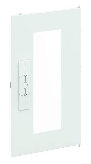 Eine weiße Tür mit einem großen, rechteckigen Glaseinsatz und einem vertikalen Griff an der linken Seite.