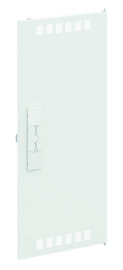 Weiße Metallplatte mit Lüftungsschlitzen und einem zentralen Griff für technisches Equipment oder Schaltschränke.