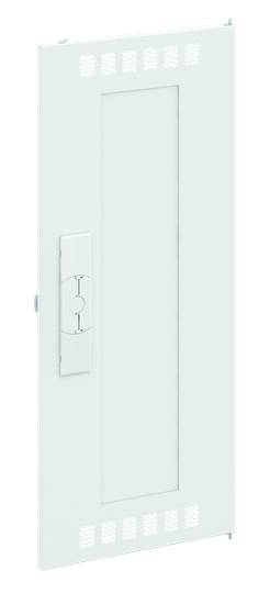 Weiße Tür mit vertikalem Griff in der Mitte und Belüftungsschlitzen oben und unten, geeignet für Elektro- oder Schaltschränke.