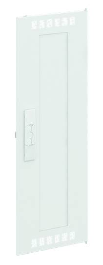 Metallschranktür mit Lüftungsschlitzen und einem Griff in der Mitte. Sie ist hellgrau und für die Belüftung konzipiert.