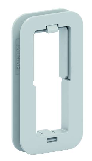 Blauer, rechteckiger Kunststoffrahmen mit abgerundeten Ecken und einem rechteckigen Ausschnitt in der Mitte, möglicherweise ein Modulgehäuse.