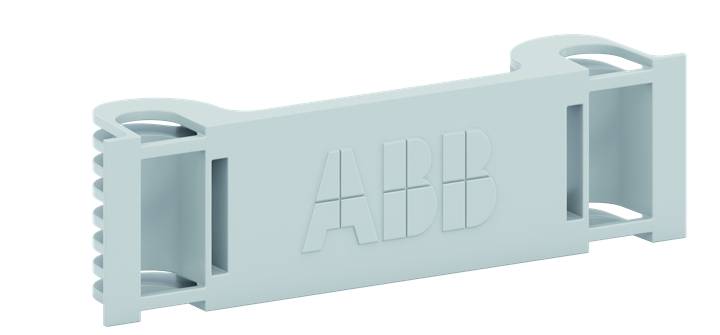 Heller Kunststoffclip mit dem Logo 'ABB', verwendet zur Befestigung oder Organisation elektrischer Komponenten.