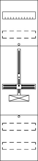 Ein Kreuzworträtsel mit leeren Kästchen, einem diagrammartigen Symbol in der Mitte und kleinen Kreisen oben und unten.