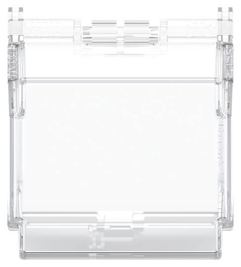 Transparente, quadratische, stapelbare Aufbewahrungsbox. Ideal zur Ordnung kleiner Gegenstände.