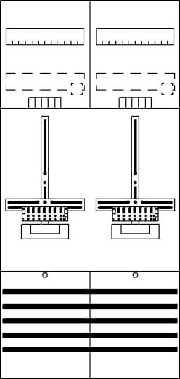 Zwei vertikale Skalenmessgeräte mit parallelen Linien darunter; wahrscheinlich ein Technikschema oder Bedienfeld.