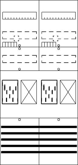 'LogMAR-Sehtest': Zwei Spalten mit Reihen kleiner werdender Buchstaben und Symbolen zur Messung der Sehschärfe.