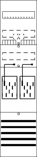Schaltplan eines elektrischen Geräts mit mehreren symmetrischen Bauelementen, einschließlich Widerständen, Transformatoren und Leitungen.