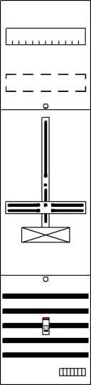 Schwarz-weißes Muster bestehend aus verschiedenen geometrischen Formen in mehreren Reihen, darunter parallele Linien und Rechtecke.