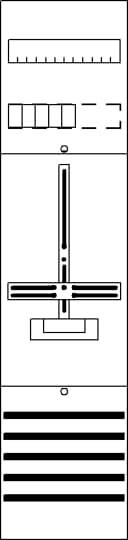Diagramm von fünf ansichtslosen Skalen, einer Steuerungsschaltfläche in der Mitte, vier umliegenden Schiebern und darunter fünf Balken.