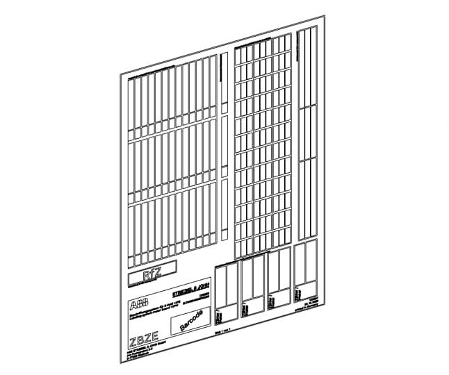 Technische Zeichnung eines Modellbau-Bogens mit Linien und Beschriftungen für den Zusammenbau.