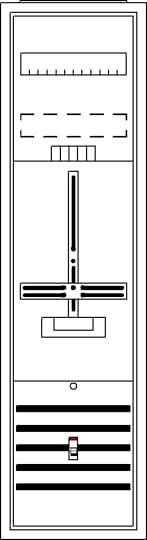 Ein Diagramm eines elektrischen Schaltplans mit verschiedenen Symbolen, darunter Schalter, Linien und Sicherungen.