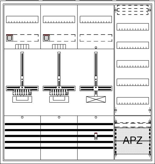 Anlageplan eines Industriegebiets mit mehreren Gebäuden, Parkplätzen und einer separaten Fläche mit der Beschriftung APZ.