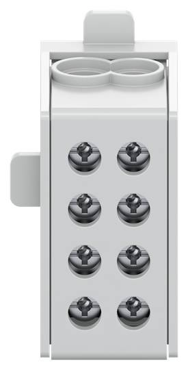 Ein grauer LEGO-Technic-Baustein mit acht Löchern, vier auf jeder Seite, zur Verbindung und Stabilisierung von Strukturen.
