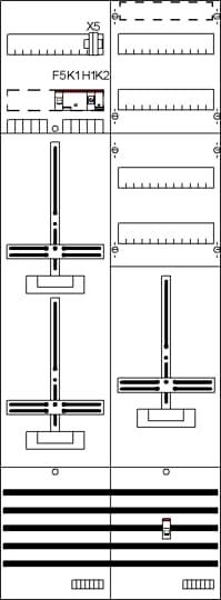 Ein Diagramm mit mehreren Symbolen, die Schalter und Schieberegler darstellen. Enthält technische Details und Bezeichnungen wie 'FSK1', 'H1', 'K2'.