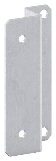 Metallwinkel mit vier Löchern, zwei pro Fläche, für Montagezwecke.