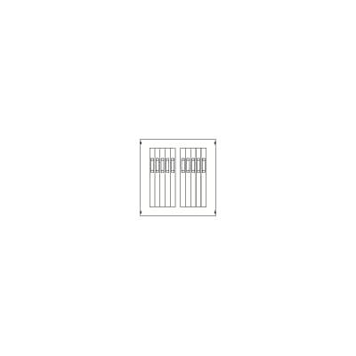 Diagramm einer Doppeltür mit vergitterten Fensterbereichen in der Mitte. Pfeile zeigen die Breite und Höhe der Tür.