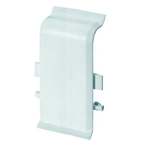 Weiße Kunststoff-Abdeckung mit geschwungenem Design, seitlichen Halterungen für die Befestigung an einer Oberfläche.